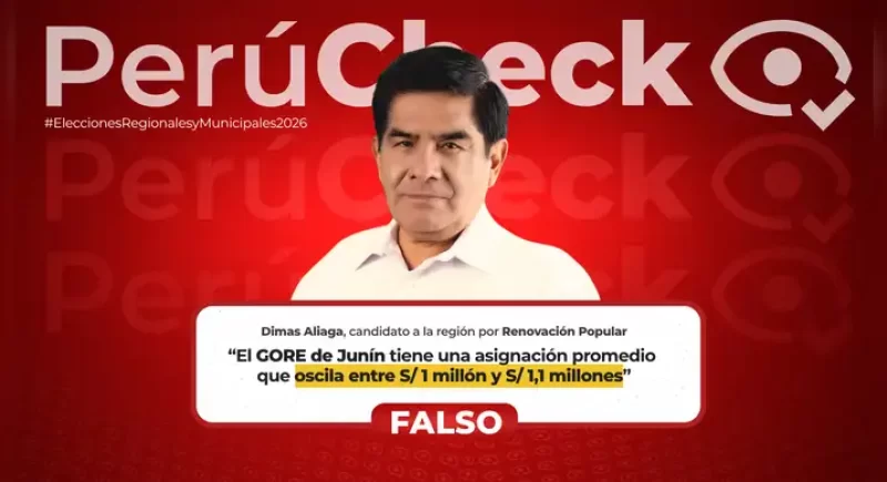 Es falso que el presupuesto del Gobierno Regional de Junín sea de entre 1 millón y 1,1 millones, como afirmó Dimas Aliaga